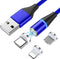 FlinQ Magnetische Oplaadkabel 3-in-1 - Magneet Oplader - Oplaadkabel iPhone - Samsung - Blauw