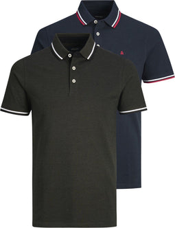 JACK & JONES JJEPAULOS - Poloshirt korte mouw - 2-pack donkerblauw en donkergroen - Maat L