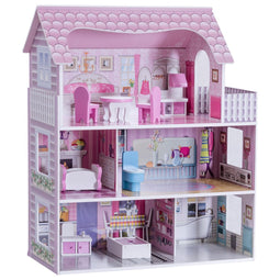 Coast Groot Poppenhuis - 3 Verdiepingen - 5 Kamers - Hout - Roze - 61 x 26,5 x 71 cm