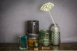 PTMD Fester Vaas Op Voet - H11 x Ø9,5 cm - Glas/hout - Groen