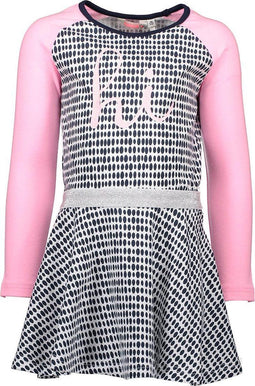 Bampidano Meisjes Jurk - Lange mouw - Elastieken tailleband - Navy allover (Maat 98)
