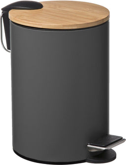 Prullenbak/pedaalemmer donkergrijs metaal 3 liter - 17 x 24 cm - Voor badkamer en toilet