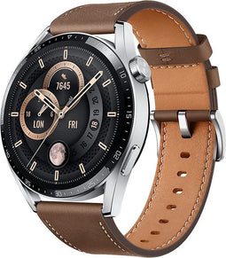 Huawei Watch GT 3 46 mm zilver met leren bandje bruin