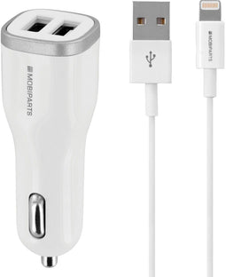 Mobiparts Car Charger - Dual USB 4.8A met Lightning Kabel - Wit