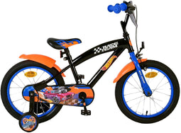 Hot Wheels 16 inch Kinderfiets - Jongens - Handrem en Zijwieltjes - Zwart Oranje Blauw