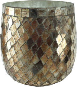 PTMD Youri Theelichthouder - H12 x Ø12 cm - Geoxideerd glas - Koper