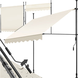 tectake® Klemluifel - Balkonluifel met handslinger - UV-bestendig en waterafstotend - Beige - Breedte 200 cm