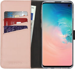 Selencia Galaxy S10 - Echt Lederen Bookcase - 3 Pashouders - Roze