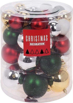 Kerstballenset - 44 stuks kunststof - traditionele mix in rood groen wit goud zilver (44 stuks)