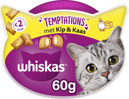Whiskas Kattensnacks - Temptations Snoepjes - Kip en Kaas - 8x60g