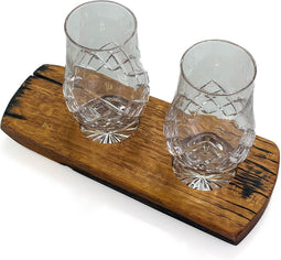 Whiskyglashouder van oude whiskyvaten met 2 Glencairn Cut Whiskyglazen - Darach en Glencairn Crystal Scotland