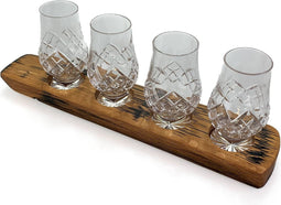 Whiskyglashouder van oude whiskyvaten met 4 Glencairn Cut Whiskyglazen - Darach en Glencairn Crystal Scotland