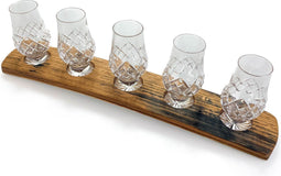Whiskyglashouder van oude whiskyvaten met 5 Glencairn Cut Whiskyglazen - Darach en Glencairn Crystal Scotland