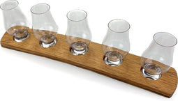 Whiskyglashouder van oude whiskyvaten met 5 Glencairn Whiskyglazen - Darach en Glencairn Crystal Scotland