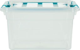 Whitefurze Carry Box opbergdoos 13 liter, transparant met blauwe handvaten