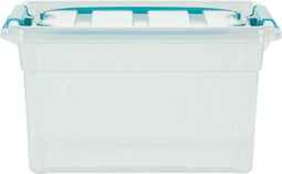 Whitefurze Carry Box opbergdoos 7 liter, transparant met blauwe handvaten