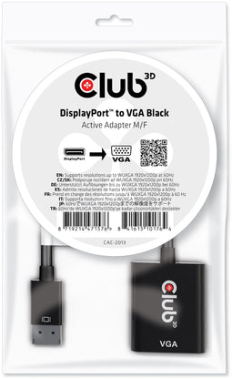 Club 3D CAC-2013 - DisplayPort™ naar VGA Actieve Adapter - 2 m - Zwart