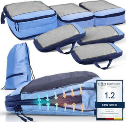 LOONARA Reis Inpak Cubes - Set van 7 - Compressie voor koffer en rugzak - Mariner's Azure (Blauw)