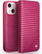 Qialino - lederen luxe bookcase hoes - Geschikt voor iPhone 13 Mini - Croco Roze