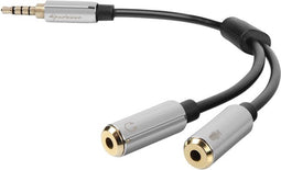 Sharkoon PMP35 - Audioadapter 3.5mm/2x3.5mm - Vergulde aansluitingen - Zwart/Zilver