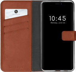 Selencia Hoesje Geschikt voor iPhone 13 Mini Hoesje Met Pasjeshouder - Selencia Echt Lederen Bookcase - Lichtbruin
