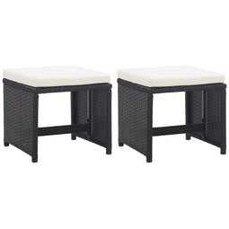 Tuinkrukken 2 st met kussens poly rattan zwart