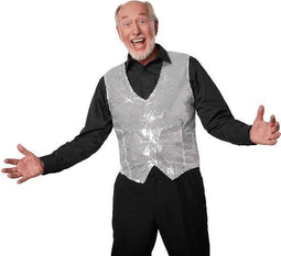 dressforfun - Paillettenvest heren - glinsterende pailletten - zilver XXL