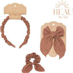 Mrs Ertha Haaraccessoires - Haarband + Scrunchie + Clip met strik - Rusted