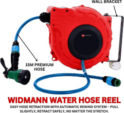 Widmann WM-15W: Uittrekbare Watermuurslanghaspel 15M Uitrekbare waterslang muur wand bevestiging