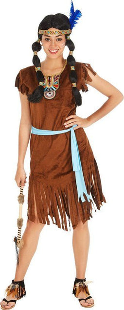 Dressforfun Phoenix - vrouwenkostuum indianenvrouw - fluweelachtige jurk met ceintuur - XXL