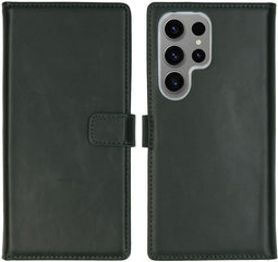 Selencia Samsung Galaxy S24 Ultra - Echt Lederen Bookcase - 3 Pashouders - Groen