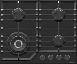 Wiggo WH-G634GL(B) - Inbouw gaskookplaat met Wok - 60cm - Zwart Glas