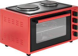 Wiggo WMO-E4562H(R) - Vrijstaande Mini Oven met kookplaat - Electrisch - 60 CM - 45 liter - 3534 W - 5 Jaar Garantie - Rood