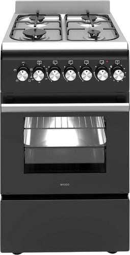 Wiggo WO-E505R(BX) - Serie 5 - 50 cm - Gasfornuis met oven - Zwart Rvs