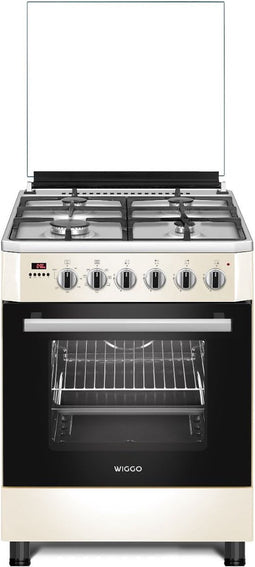 Wiggo WO-E639R(CX) - Serie 9 - 60 cm - Gasfornuis - Wok - Creme Rvs