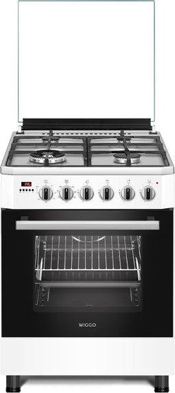 Wiggo WO-E639R(WX) - Serie 9 - 60 cm - Gasfornuis - Wok - Wit Rvs