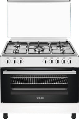 Wiggo WO-E905R(WX) - Serie 5 - 90 cm - 5 kookzones - Gasfornuis - Wit Rvs