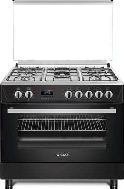 Wiggo WO-E909R(BX) - Serie 9 - 90 cm - Gasfornuis - 5 kookzones - Zwart Rvs