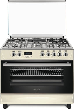 Wiggo WO-E909R(CX) - Serie 9 - 90 cm - Gasfornuis - 5 kookzones -Créme Rvs