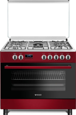 Wiggo WO-E909R(RX) - Serie 9 - 90 cm - Gasfornuis - 5 kookzones - Rood