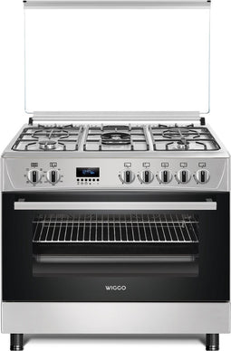 Wiggo WO-E909R(XX) - Serie 9 - 90 cm - Gasfornuis - 5 kookzones - Rvs