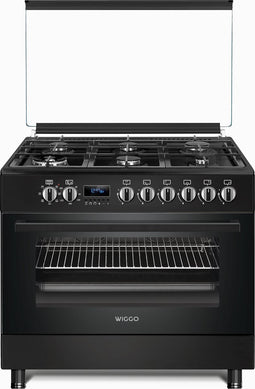 Wiggo WO-E969R(BB) - Serie 9 - 90 cm - Gasfornuis - 6 kookzones - Zwart
