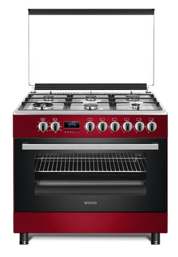 Wiggo WO-E969R(RX) - Serie 9 - 90 cm - Gasfornuis - 6 kookzones - Rood Rvs