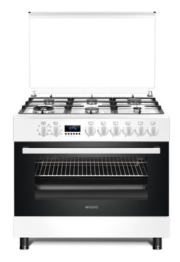 Wiggo WO-E969R(WX) - Serie 9 - 90 cm - Gasfornuis - 6 kookzones - Wit Rvs
