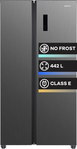Wiggo WR-SBS18E(X) - Amerikaanse Koelkast - No Frost - 2 deuren - Display - Super Freeze - 442 Liter - 5 jaar garantie - Roestvrijstaal