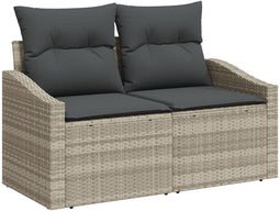 vidaXL - 2-Zits - Tuinbank - met - Kussens - Grijs - Poly - Rattan