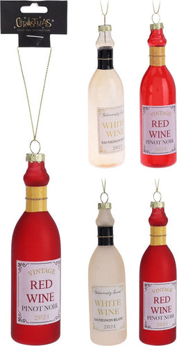 Wijnfles hangdeco 4ass design kerstversiering