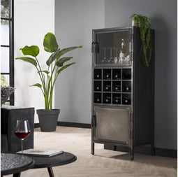 Wijnkast Alexander 135 cm metaal - zwart | Meubelplaats