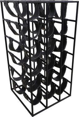 Wijnrek 18 flessen - 33x33x64 - Zwart - Metaal/Kunstleer