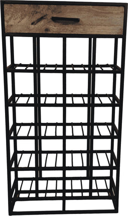Wijnrek 20 flessen - 46x21x85 - Naturel/zwart - Mangohout/ijzer